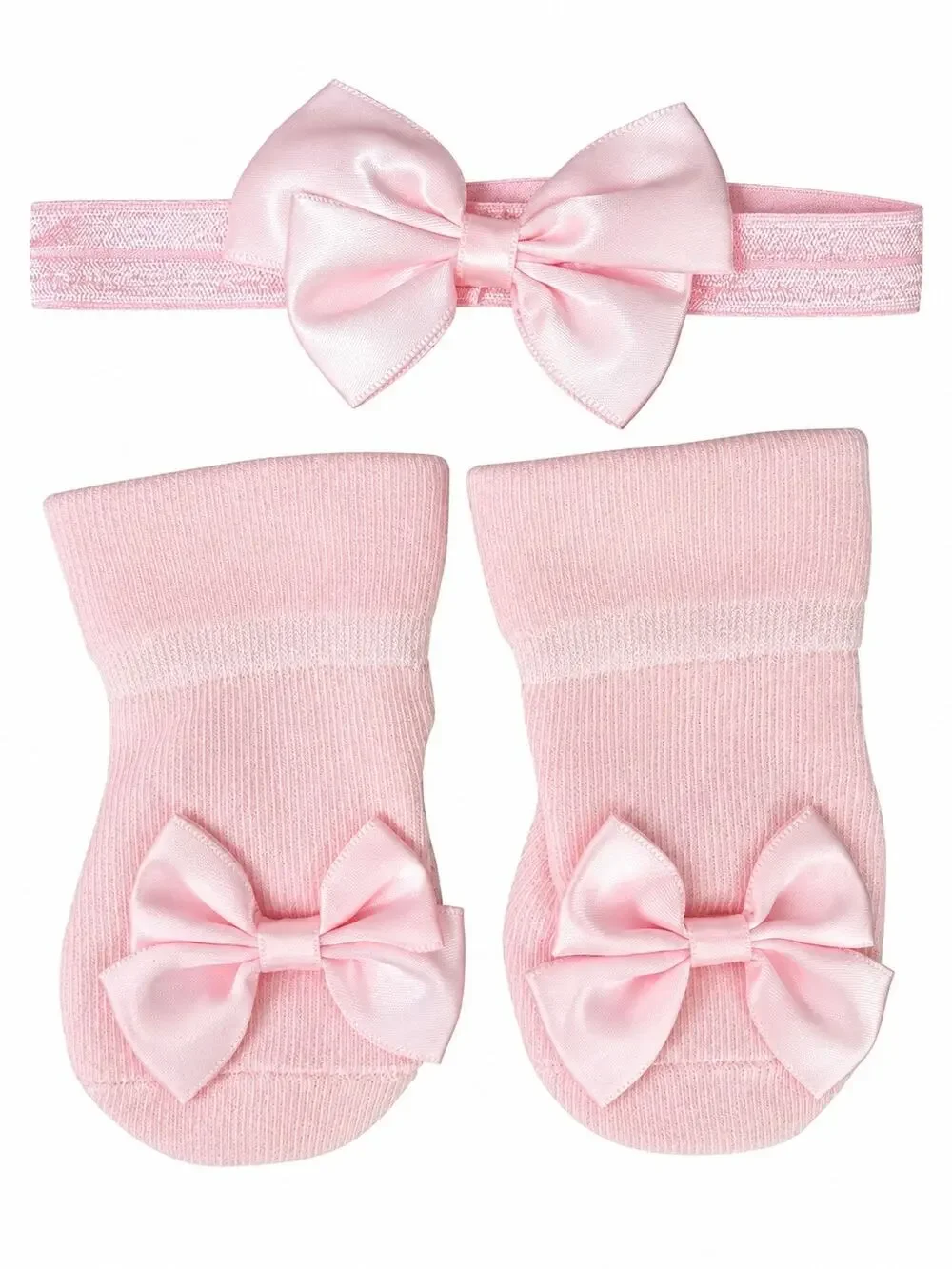 Baby Girl Pink Bow Socks & Matching Headband Set Size S 0–6M